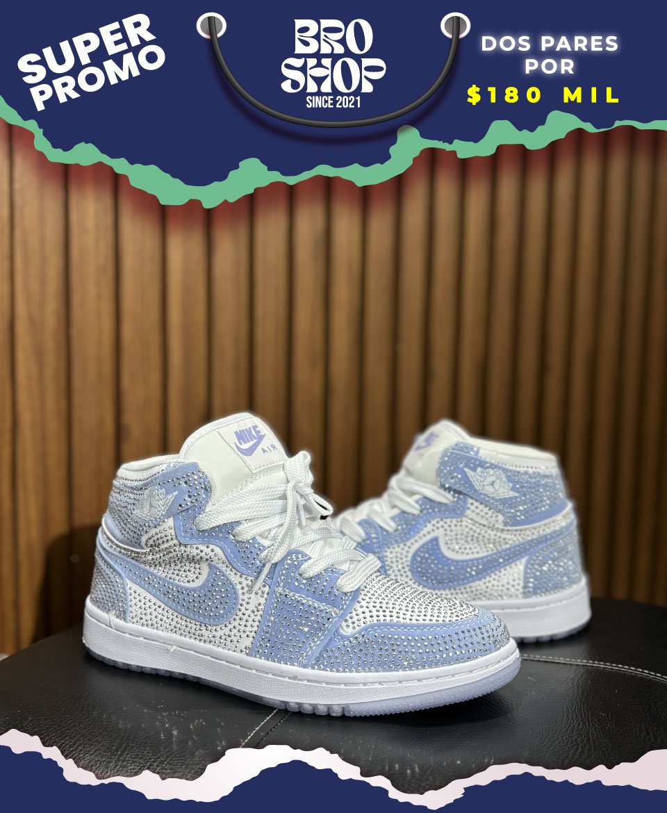 Air Jordan 1 Mid Retro Blue Ice Rhinestones