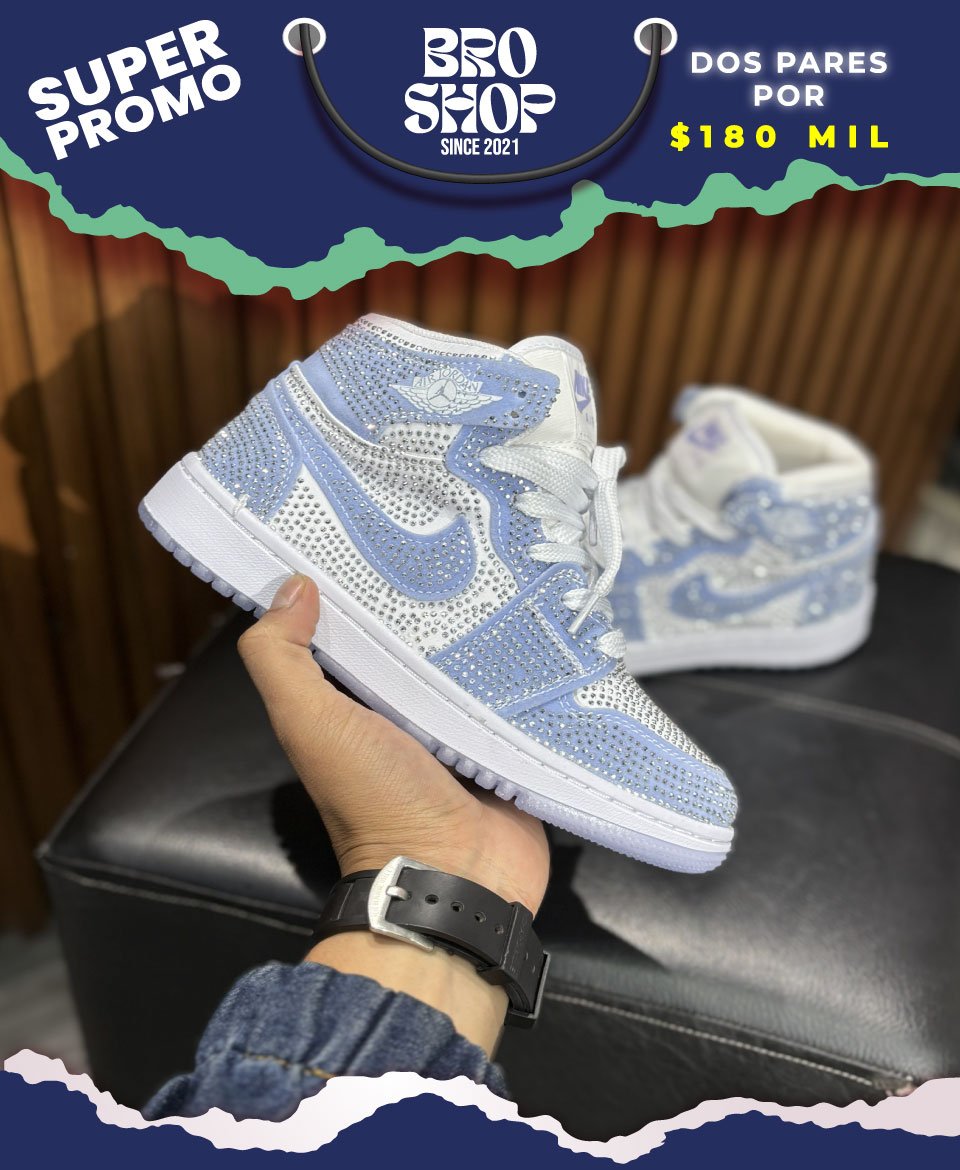 Air Jordan 1 Mid Retro Blue Ice Rhinestones - Image 2