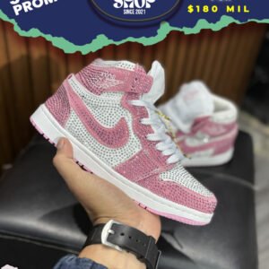 Air Jordan 1 Mid Retro Pink Shimmer Rhinestones