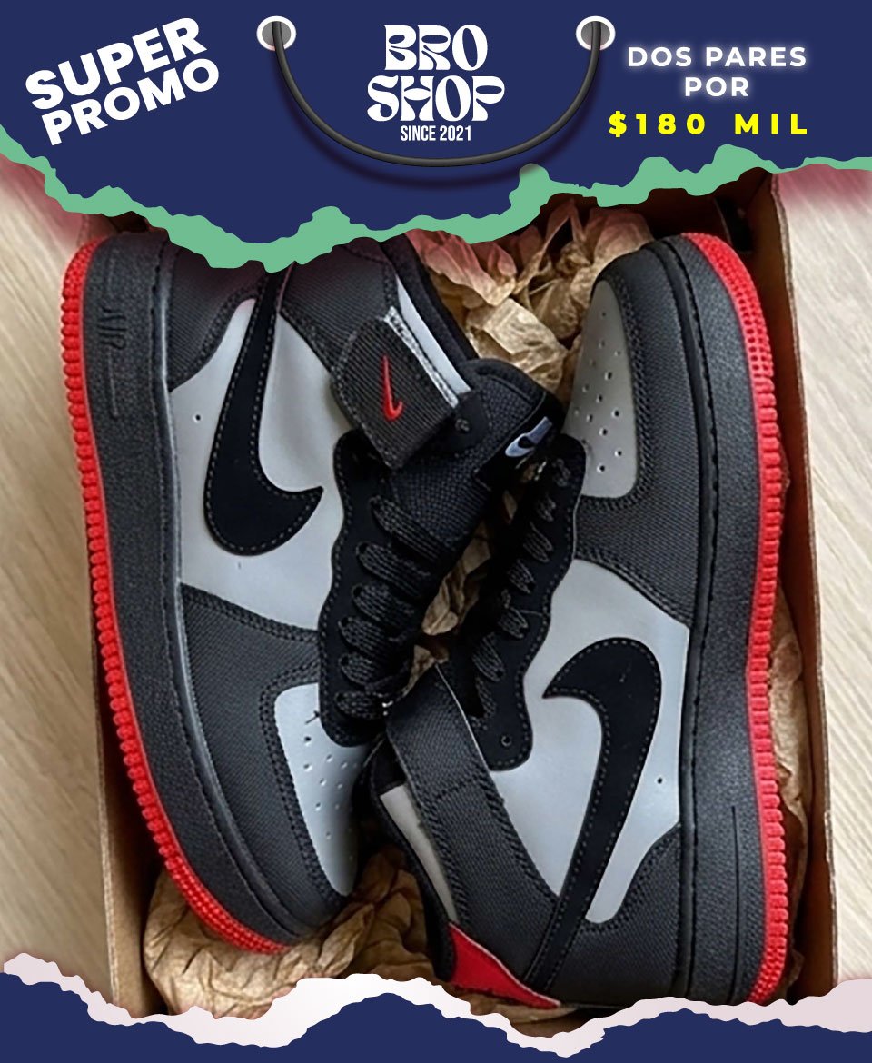 Nike Air Force 1 Mid Shadow Black Grey Red - Image 2