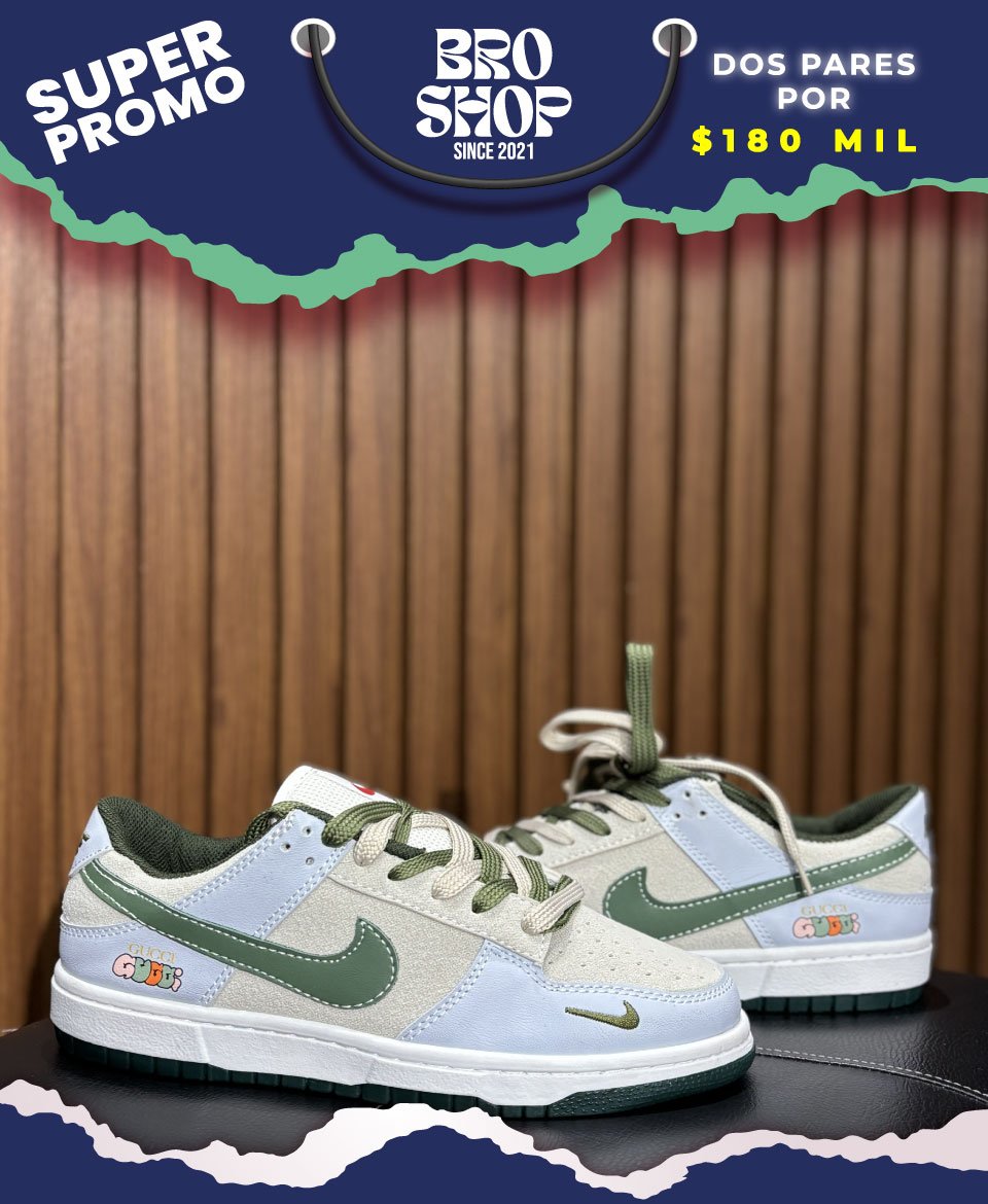 Nike Dunk Low x Gucci Olive Light Blue - Image 2